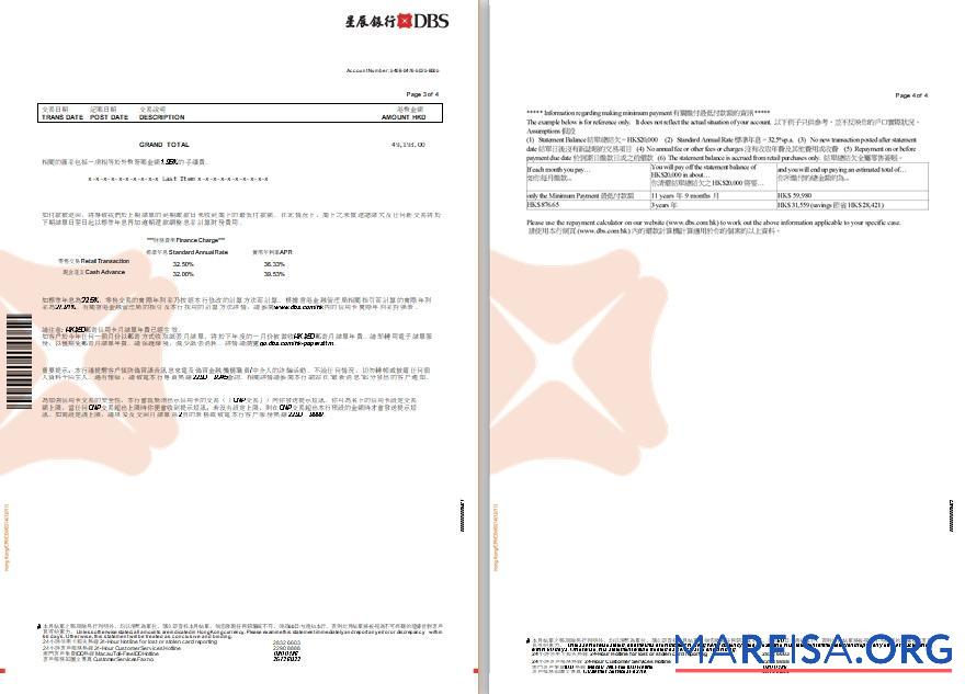 Printable Hong Kong DBS Black World MasterCard eStatement word 3 4 pages real example